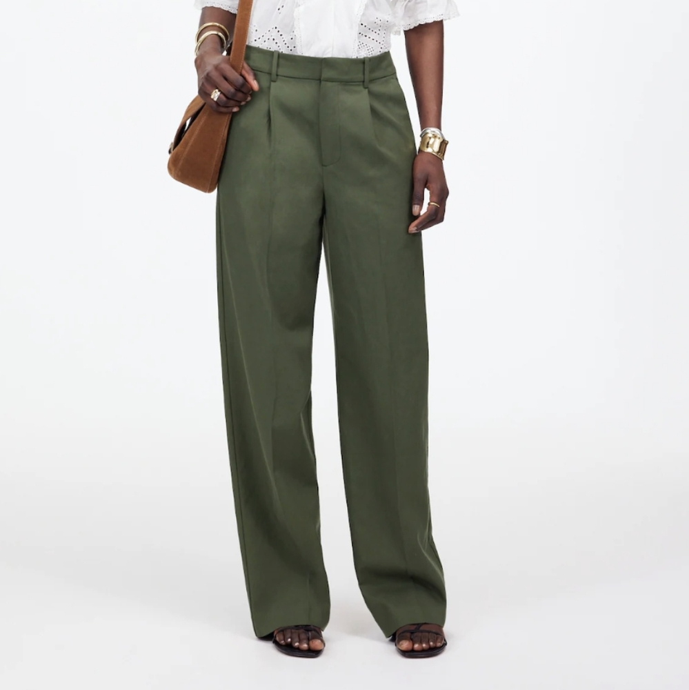 NWT Madewell Slouchy Straight Pants in Dark Loden Green Drapey Twill, Sz 4